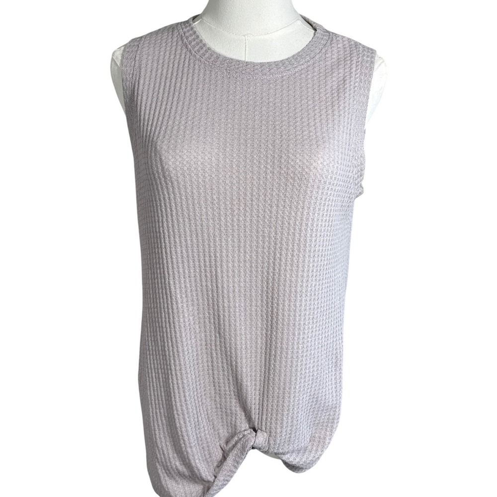 Miholl Womens Gray/Lavender Waffle Knit Sleeveless Tie Knot‎ Tank Top Size M